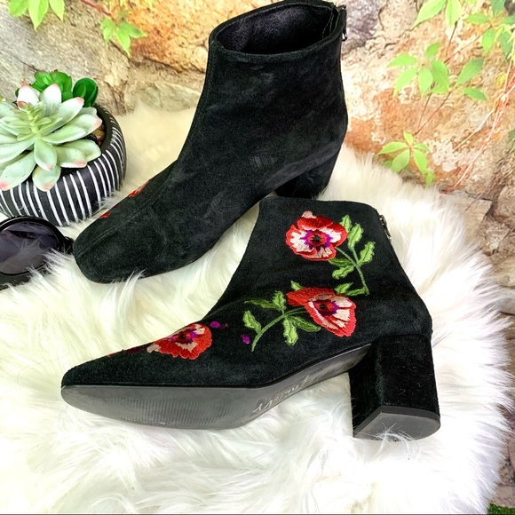 RENVY Black Floral Suede Embroidered Ankle Boots, 38/8 - Picture 7 of 13